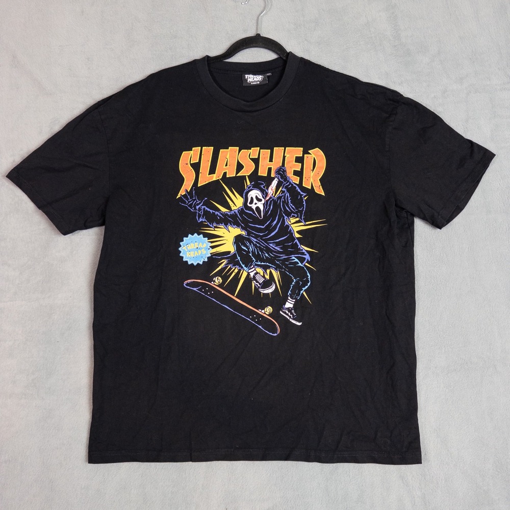 Threadheads Slasher T-Shirt Mens 2XL Black Excellent Ghostface Skate Graphic Tee